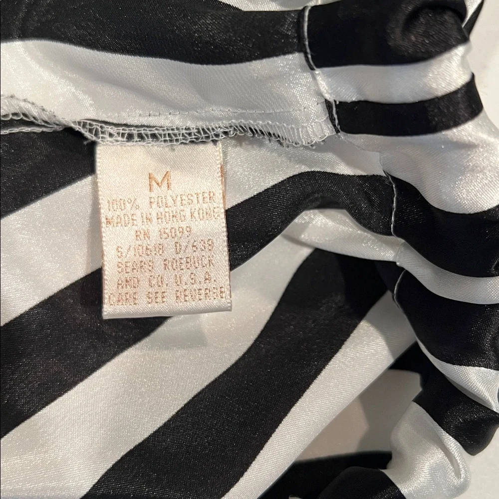 Vintage 2-Piece Black and White Striped Satin Pajama Button Top and Shorts M